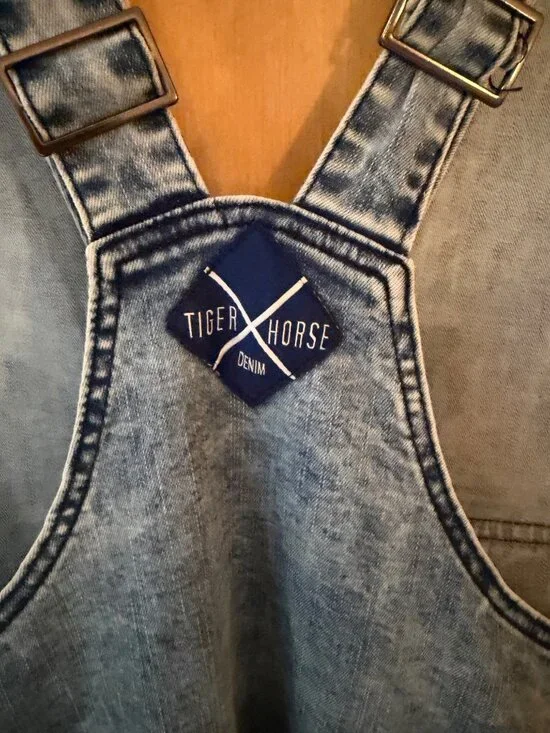 Tiger x Horse Mens Denim Overall Size Medium Blue West Snow Wash Pocket Casual - Picture 12 of 14